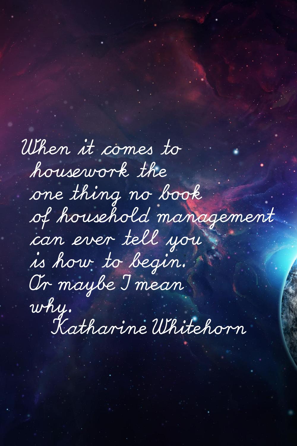 When it comes to housework the one thing no book of household management can ever tell you is how t