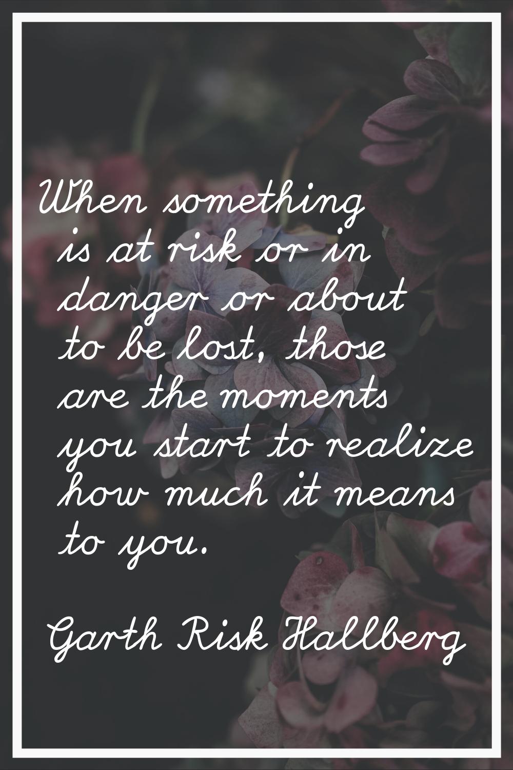 When something is at risk or in danger or about to be lost, those are the moments you start to real
