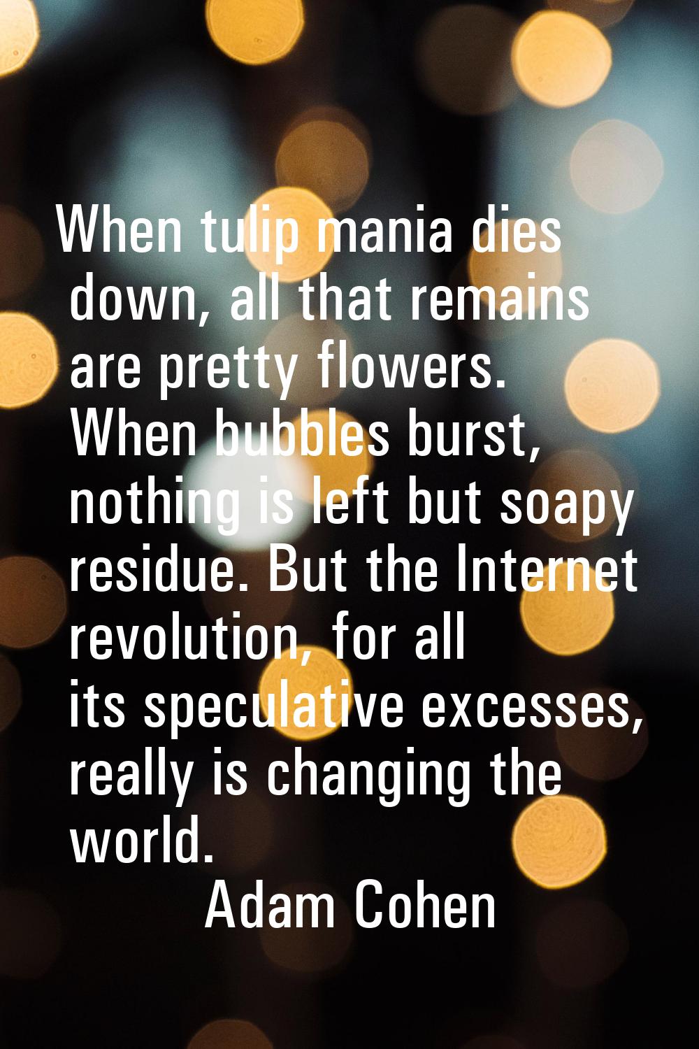When tulip mania dies down, all that remains are pretty flowers. When bubbles burst, nothing is lef