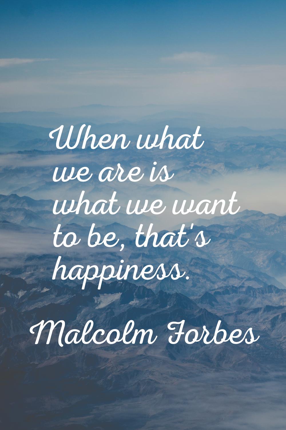 When what we are is what we want to be, that's happiness.