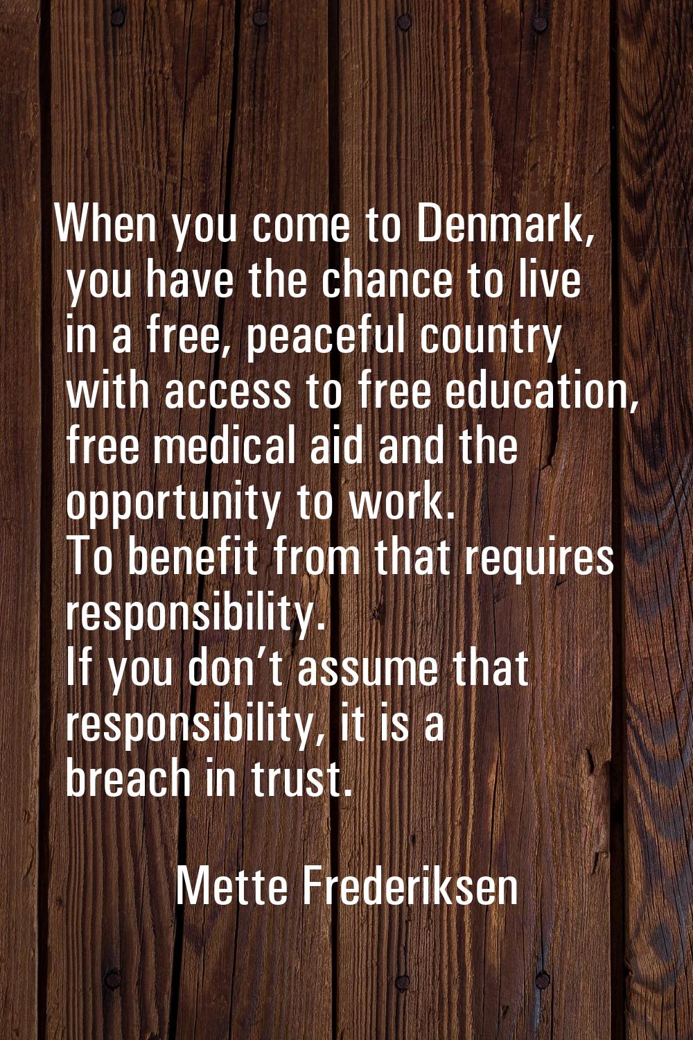 When you come to Denmark, you have the chance to live in a free, peaceful country with access to fr
