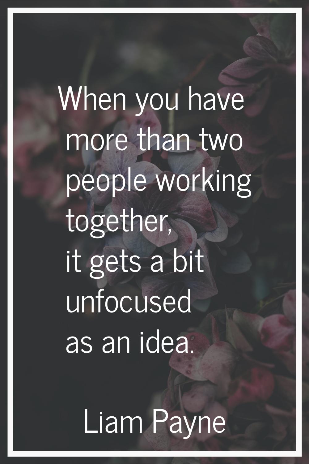 When you have more than two people working together, it gets a bit unfocused as an idea.