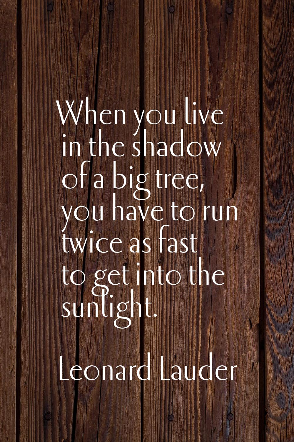 When you live in the shadow of a big tree, you have to run twice as fast to get into the sunlight.