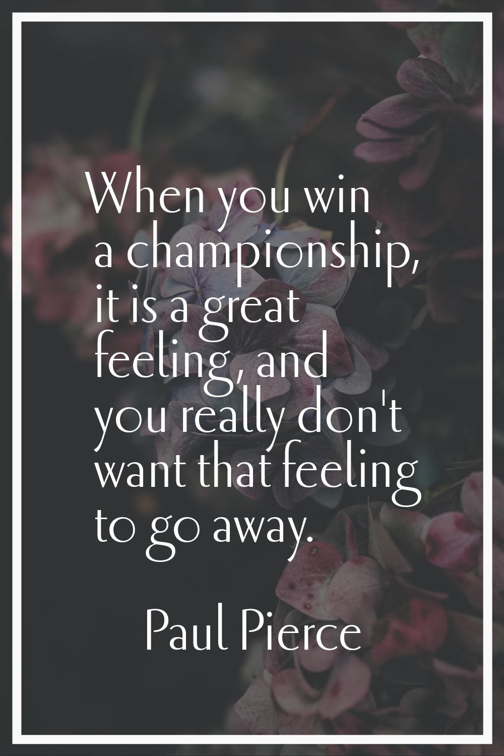 When you win a championship, it is a great feeling, and you really don't want that feeling to go aw