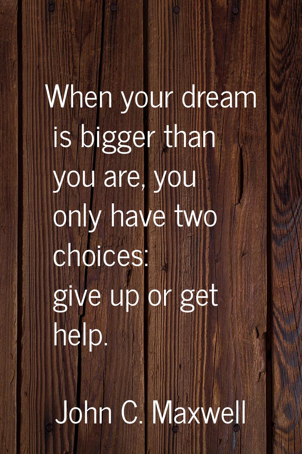 When your dream is bigger than you are, you only have two choices: give up or get help.