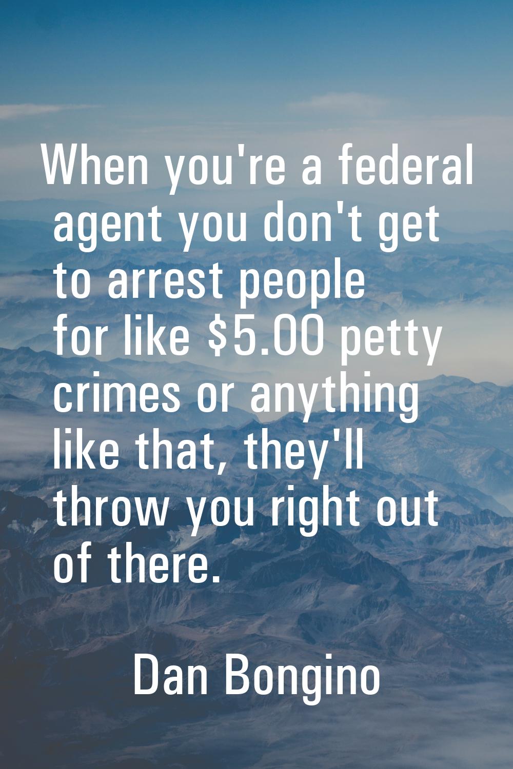 When you're a federal agent you don't get to arrest people for like $5.00 petty crimes or anything 