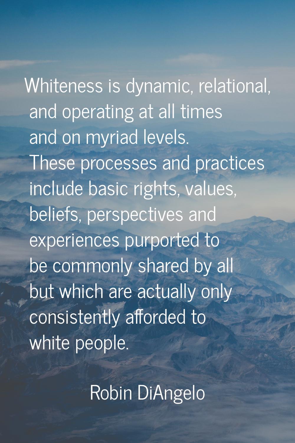 Whiteness is dynamic, relational, and operating at all times and on myriad levels. These processes 
