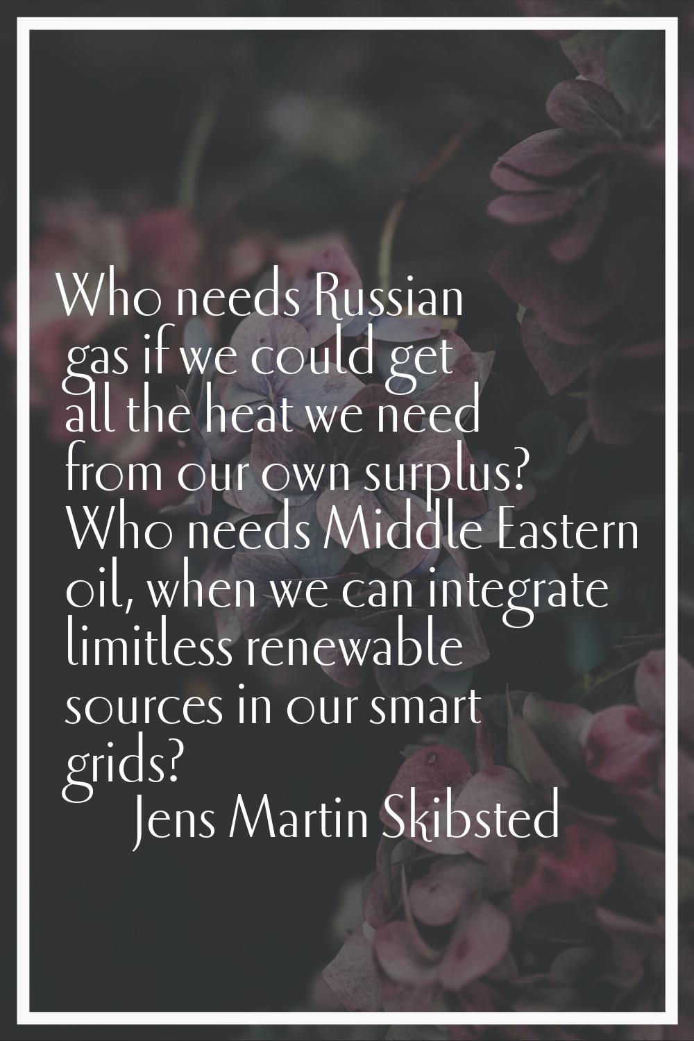 Who needs Russian gas if we could get all the heat we need from our own surplus? Who needs Middle E