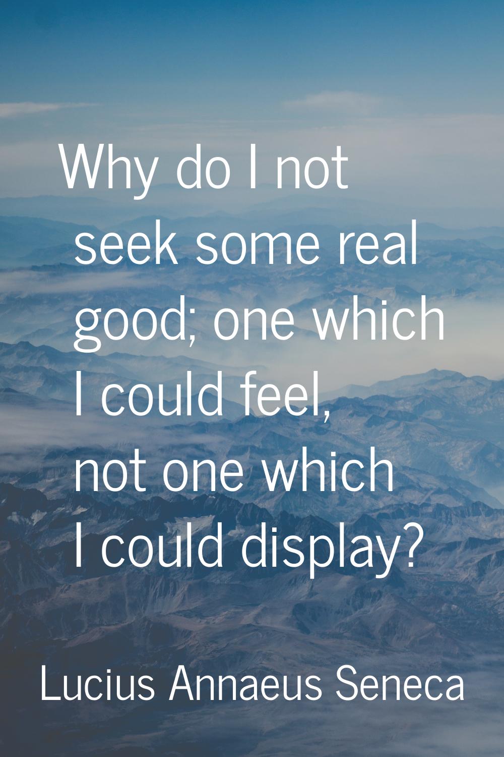 Why do I not seek some real good; one which I could feel, not one which I could display?