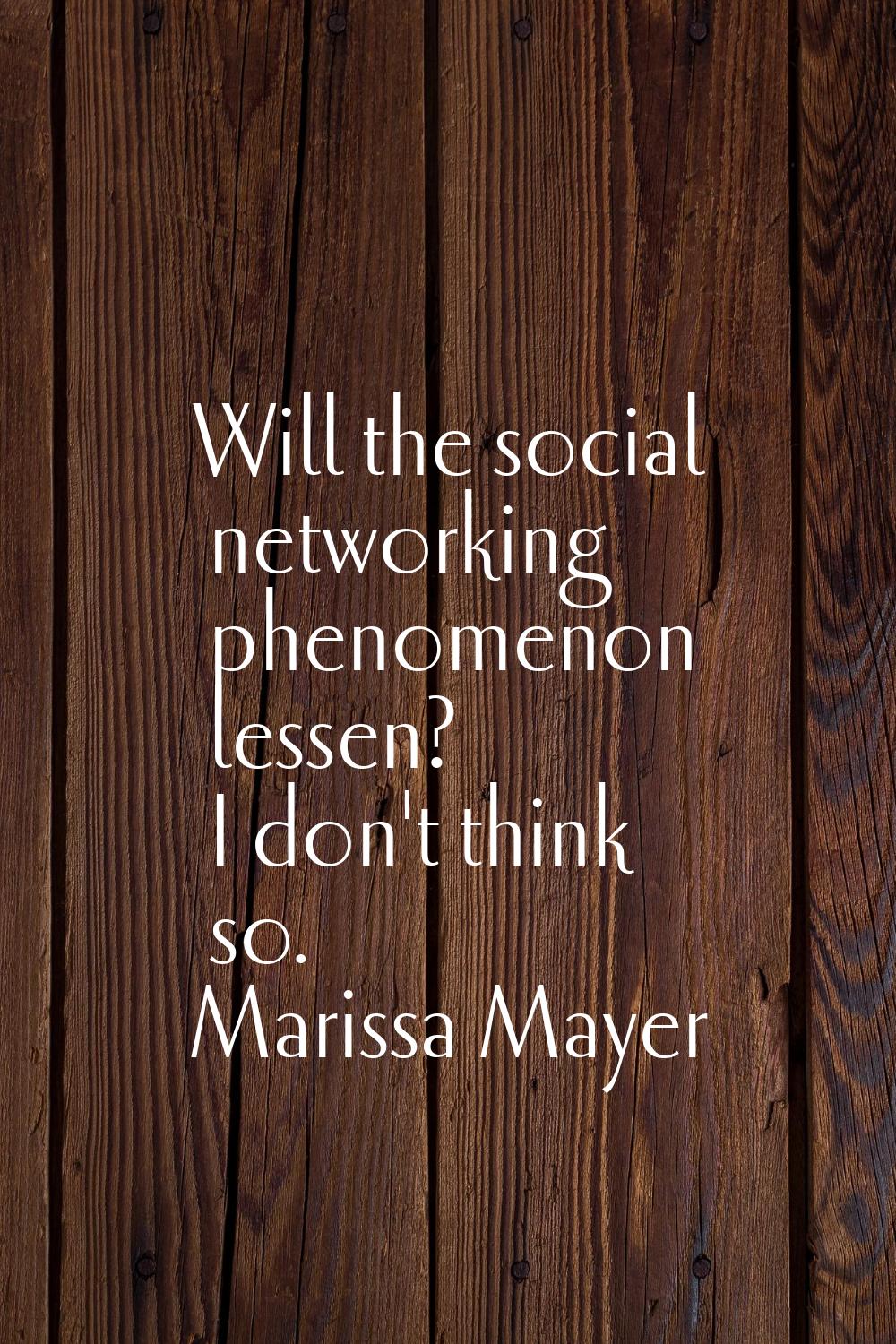 Will the social networking phenomenon lessen? I don't think so.