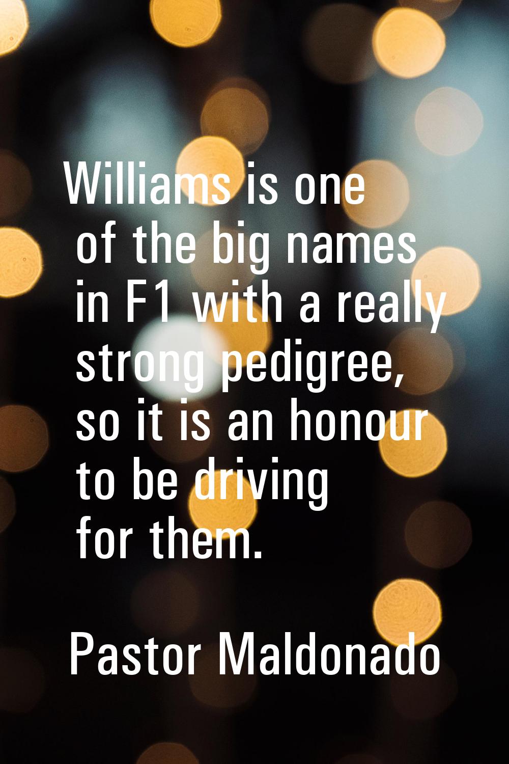 Williams is one of the big names in F1 with a really strong pedigree, so it is an honour to be driv