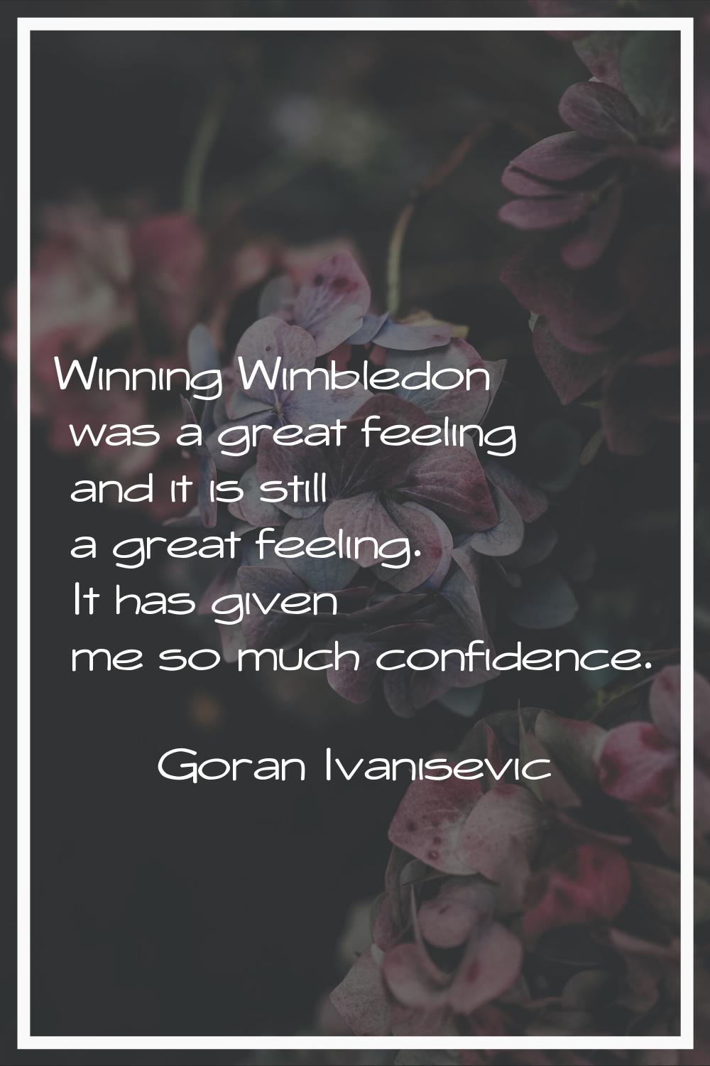 Winning Wimbledon was a great feeling and it is still a great feeling. It has given me so much conf