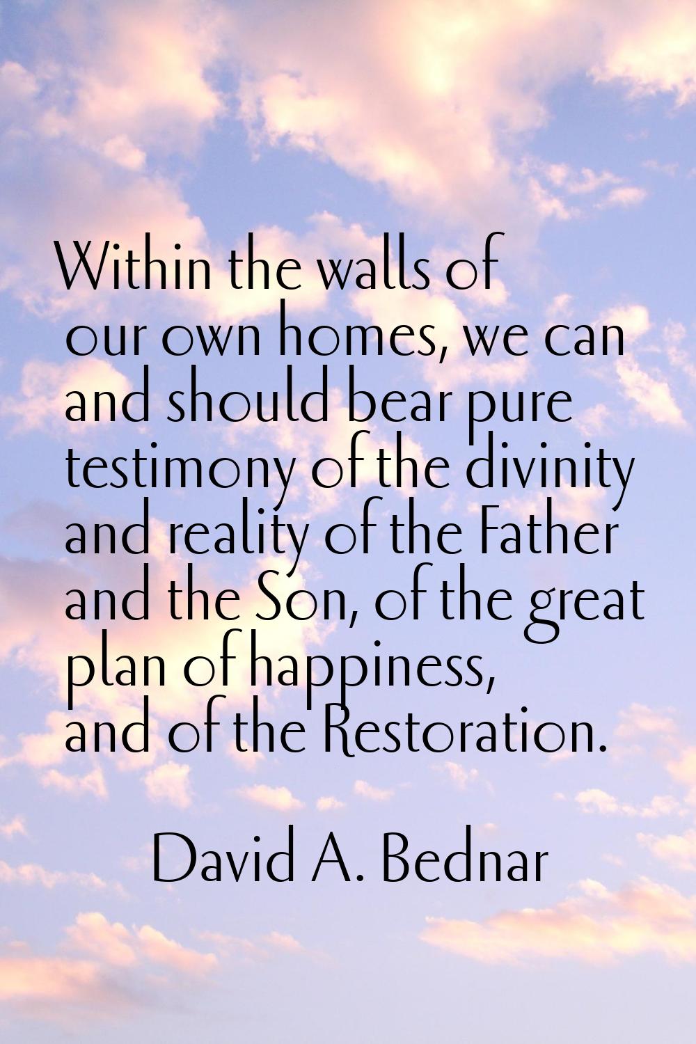 Within the walls of our own homes, we can and should bear pure testimony of the divinity and realit