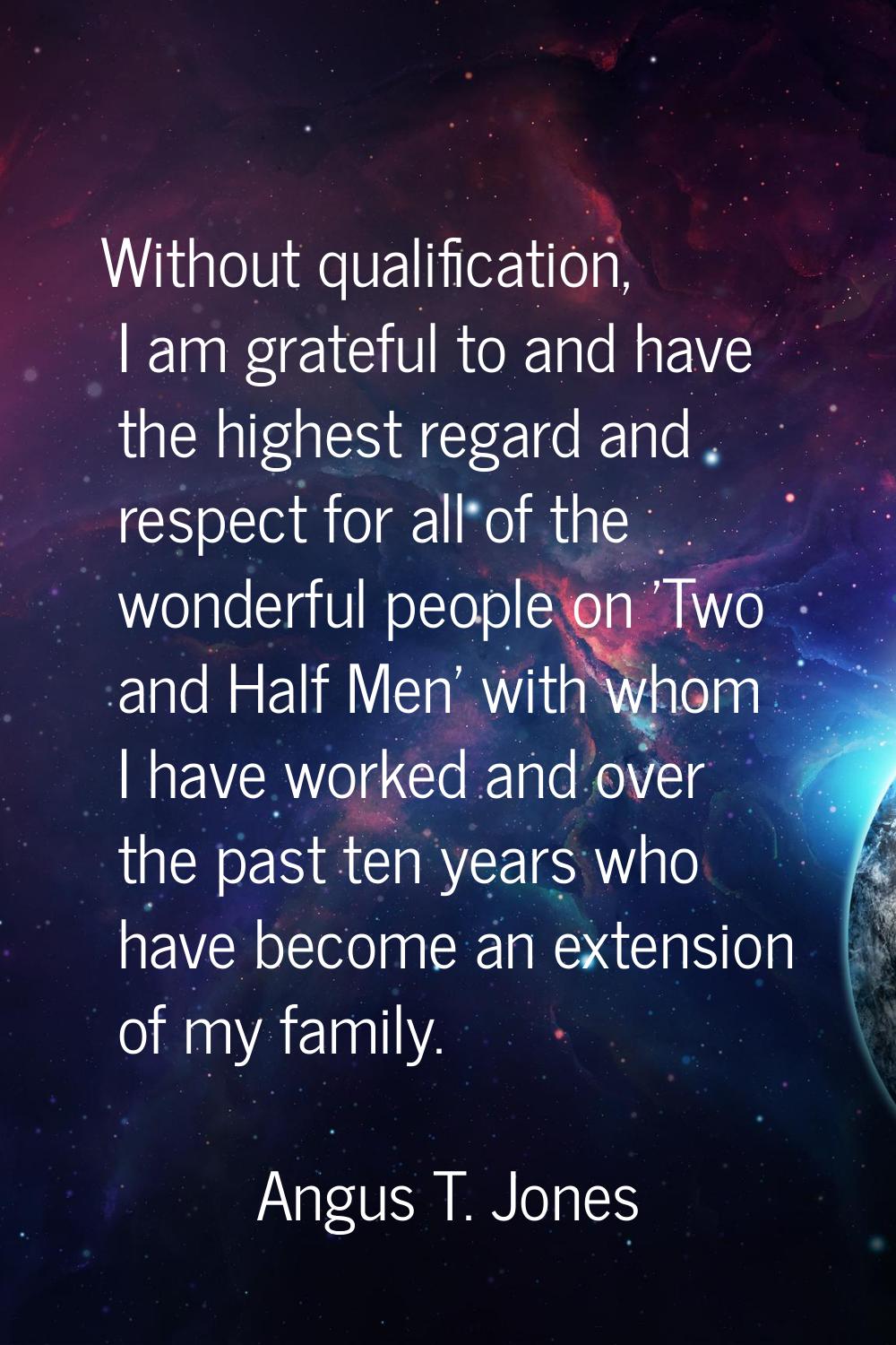 Without qualification, I am grateful to and have the highest regard and respect for all of the wond