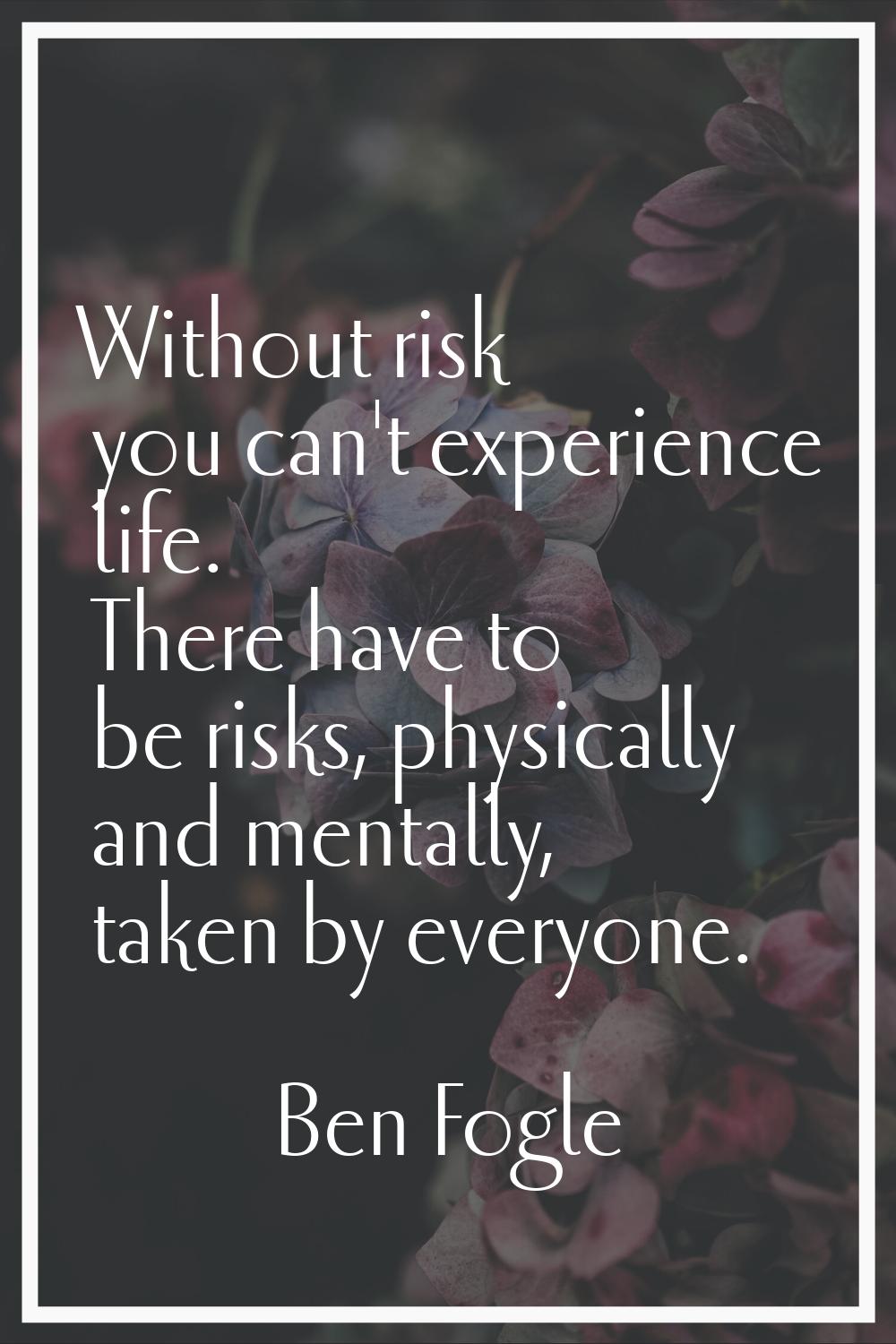 Without risk you can't experience life. There have to be risks, physically and mentally, taken by e