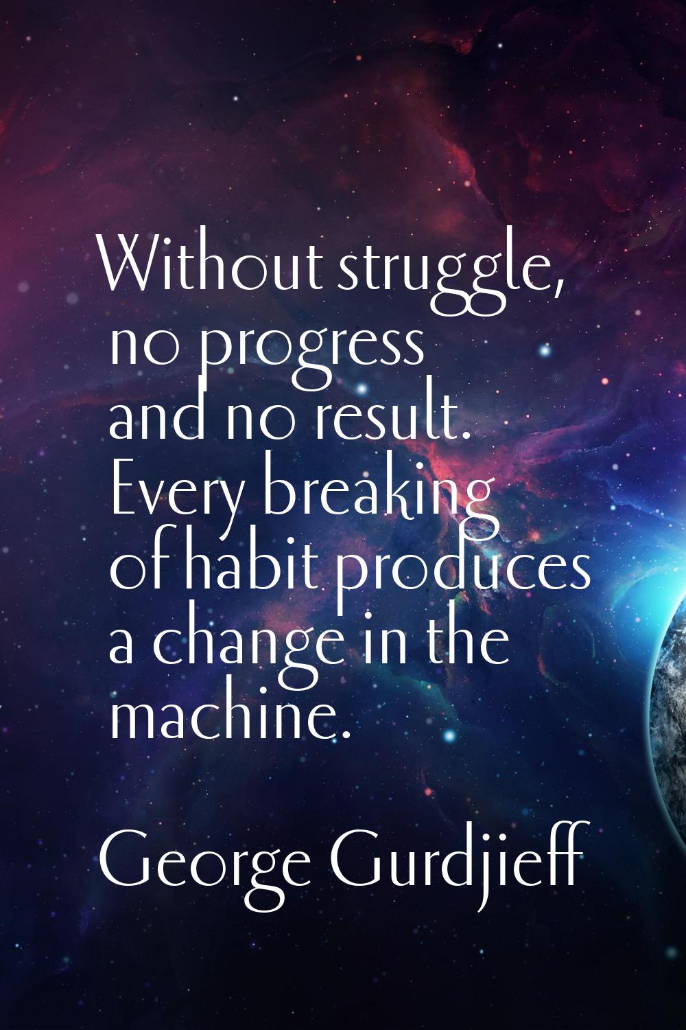 Without struggle, no progress and no result. Every breaking of habit produces a change in the machi