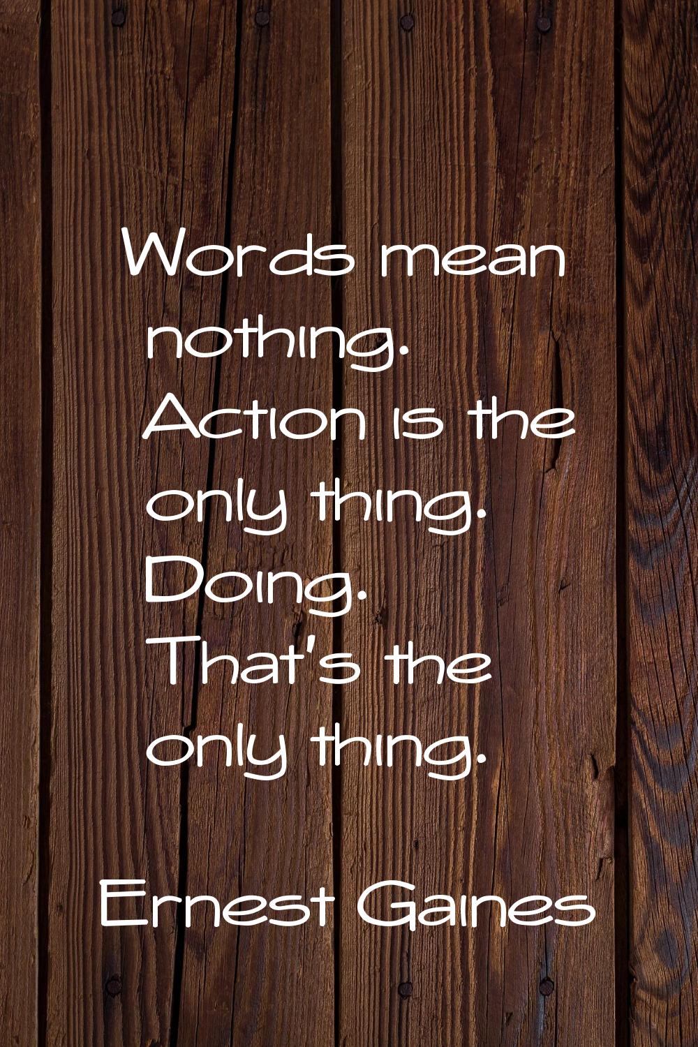 Words mean nothing. Action is the only thing. Doing. That's the only thing.