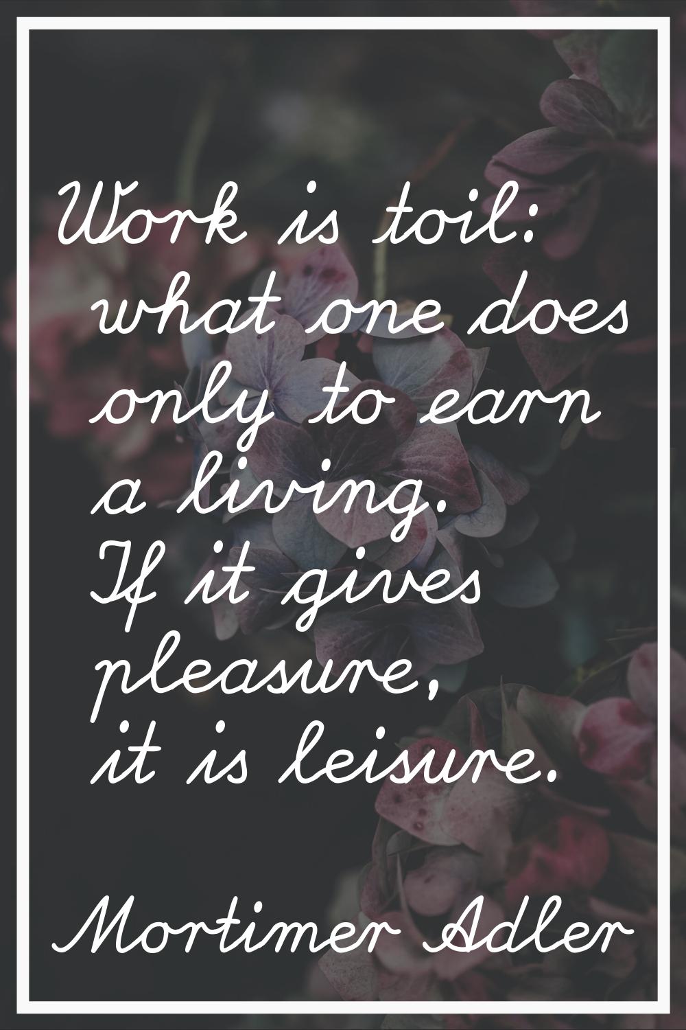 Work is toil: what one does only to earn a living. If it gives pleasure, it is leisure.