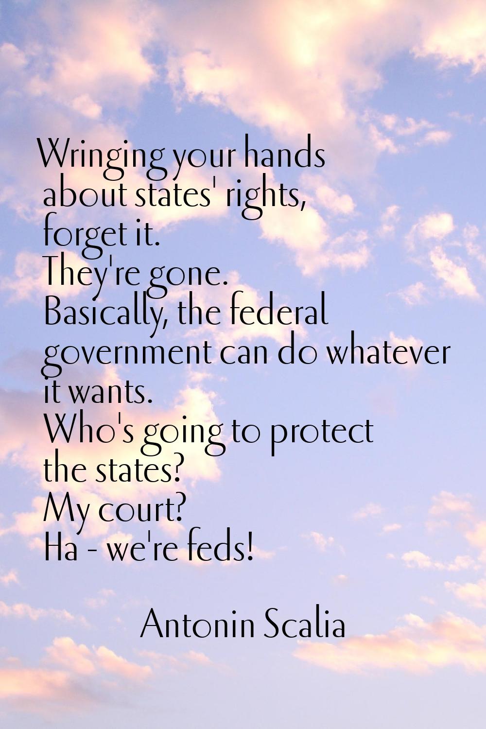 Wringing your hands about states' rights, forget it. They're gone. Basically, the federal governmen