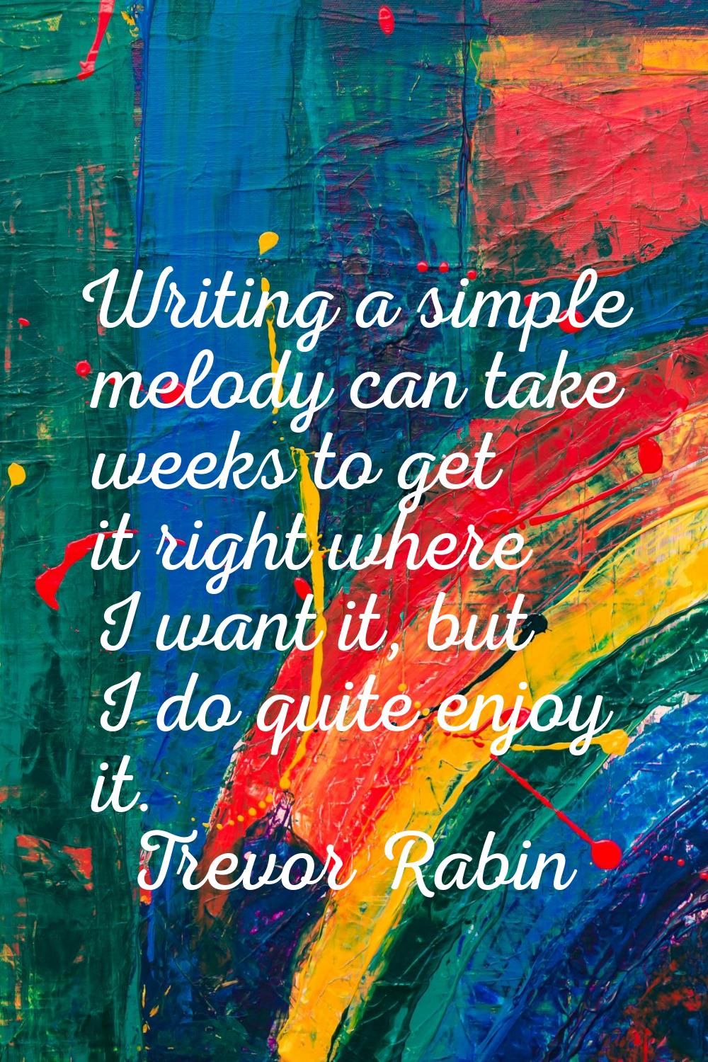 Writing a simple melody can take weeks to get it right where I want it, but I do quite enjoy it.