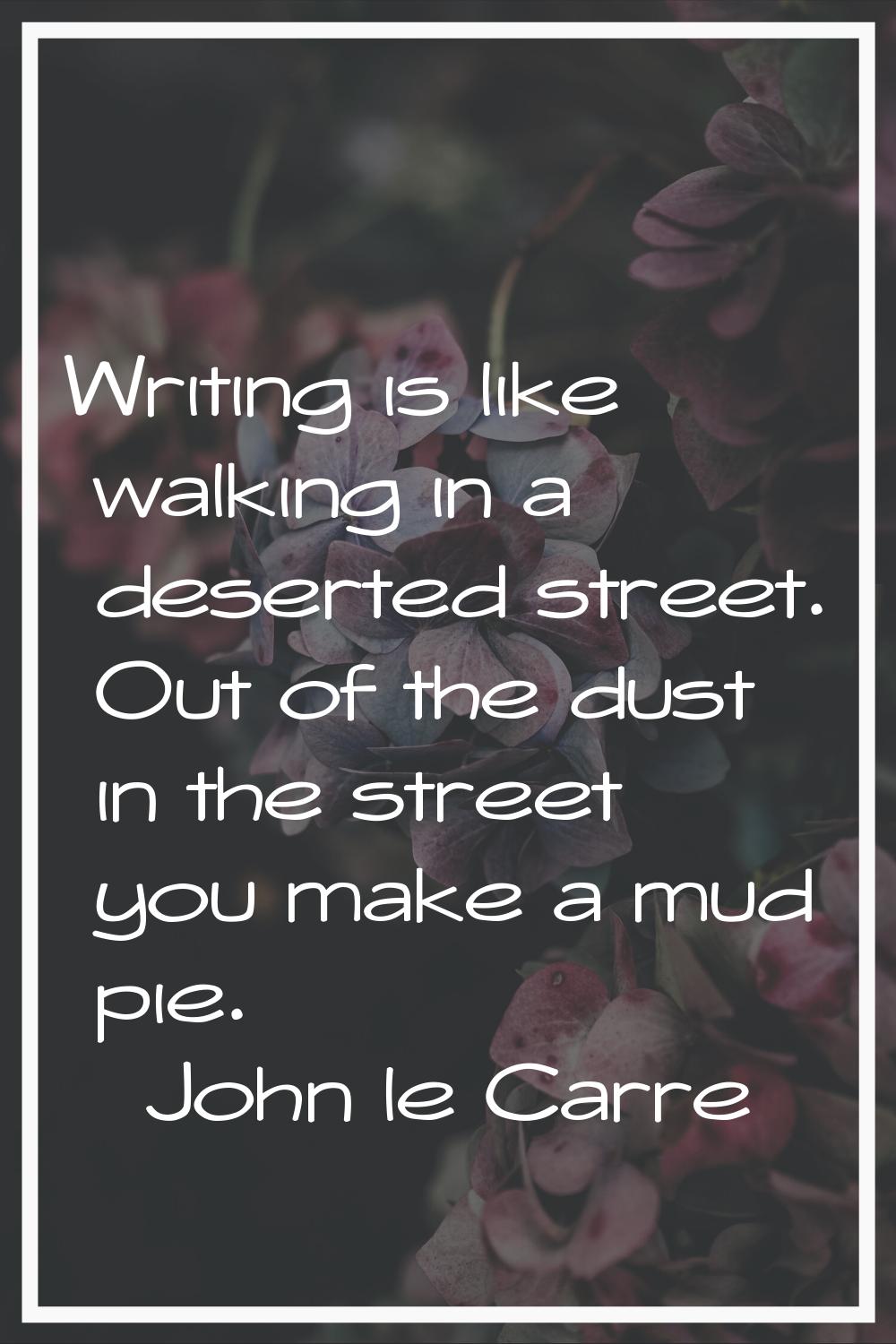 Writing is like walking in a deserted street. Out of the dust in the street you make a mud pie.
