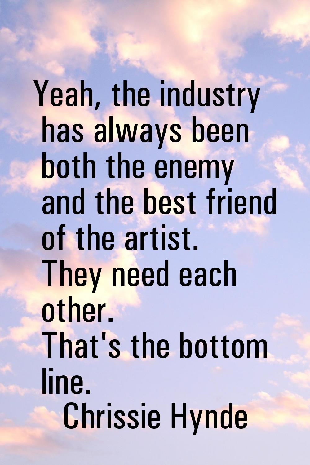 Yeah, the industry has always been both the enemy and the best friend of the artist. They need each