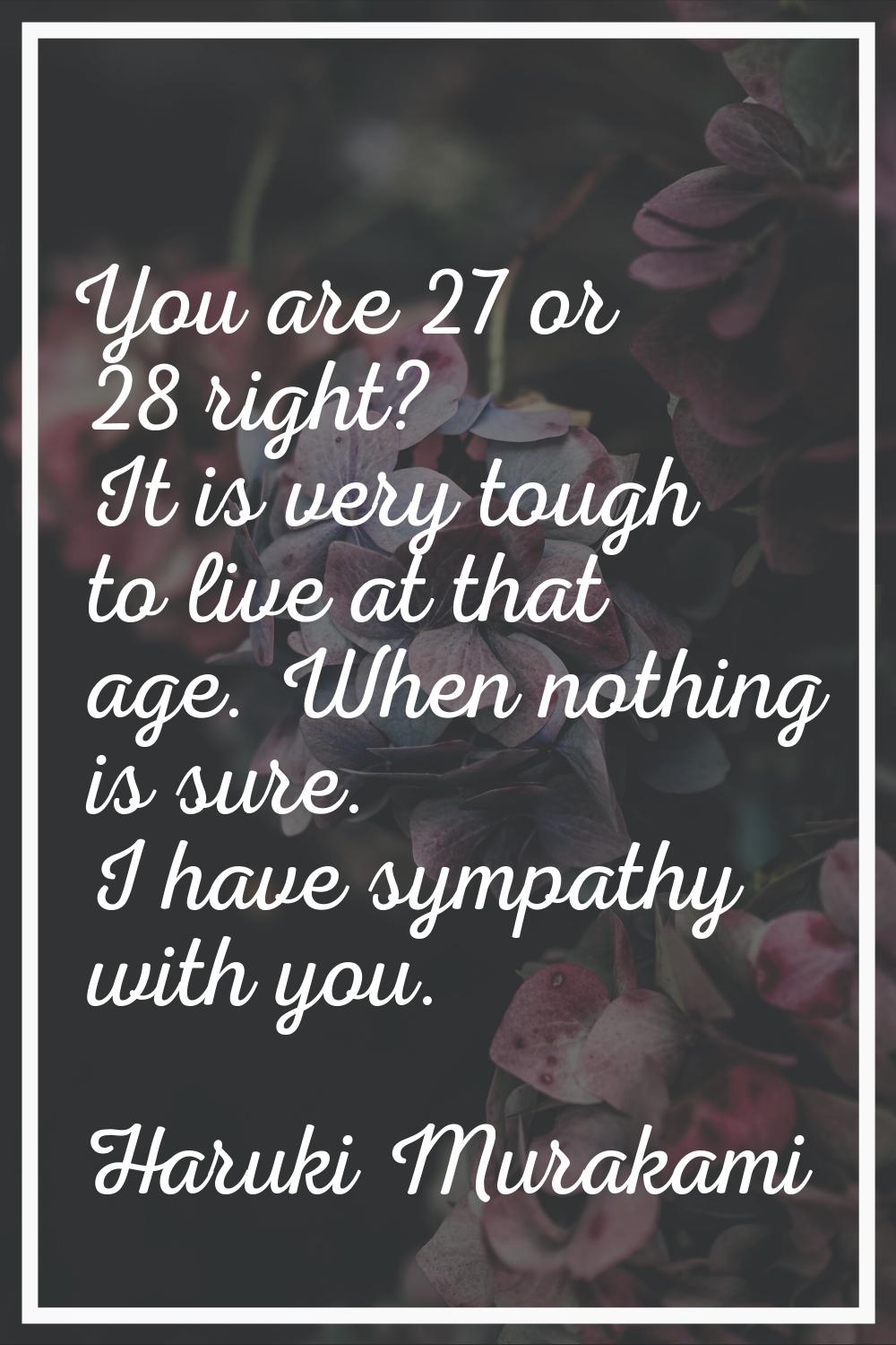 You are 27 or 28 right? It is very tough to live at that age. When nothing is sure. I have sympathy