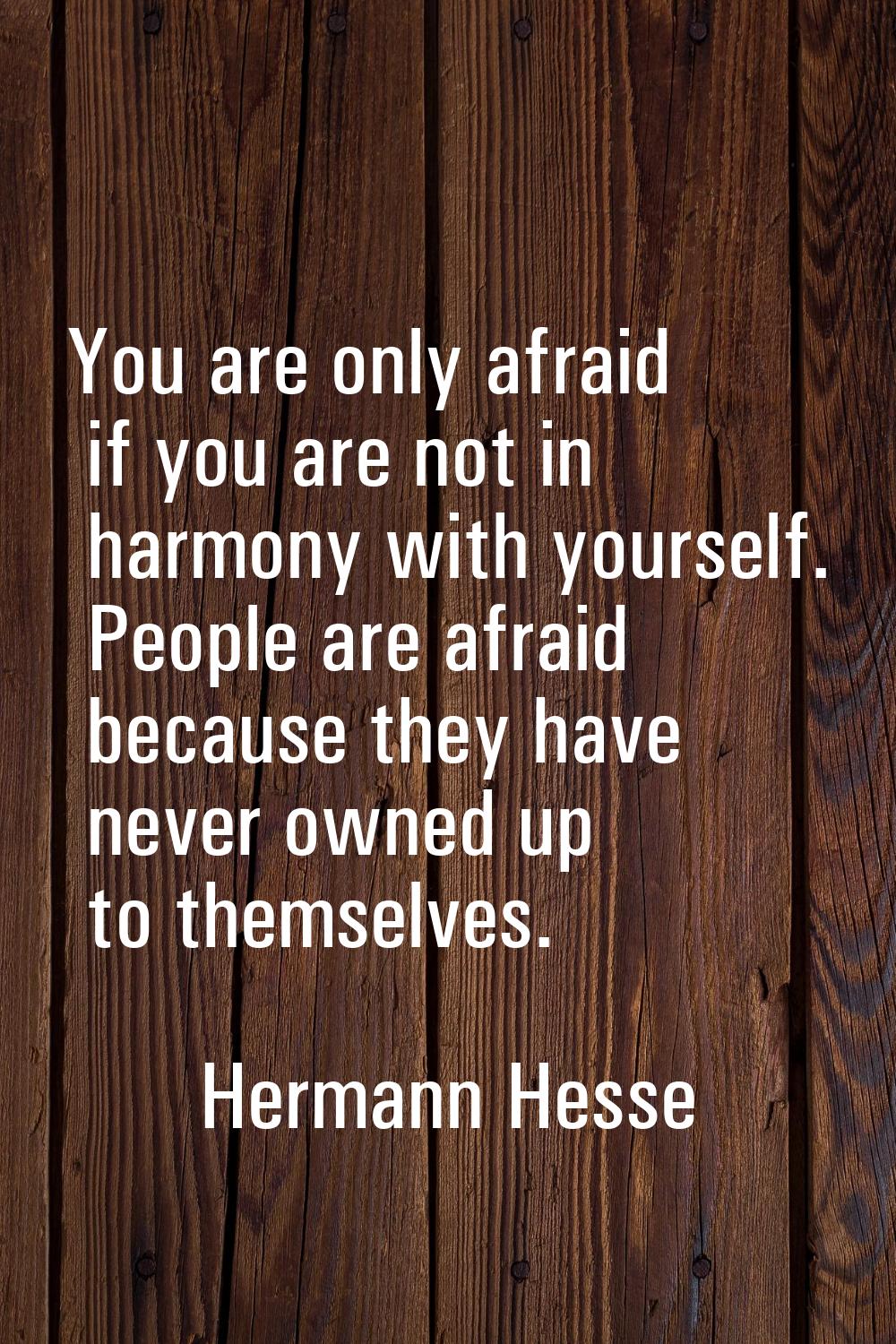 You are only afraid if you are not in harmony with yourself. People are afraid because they have ne