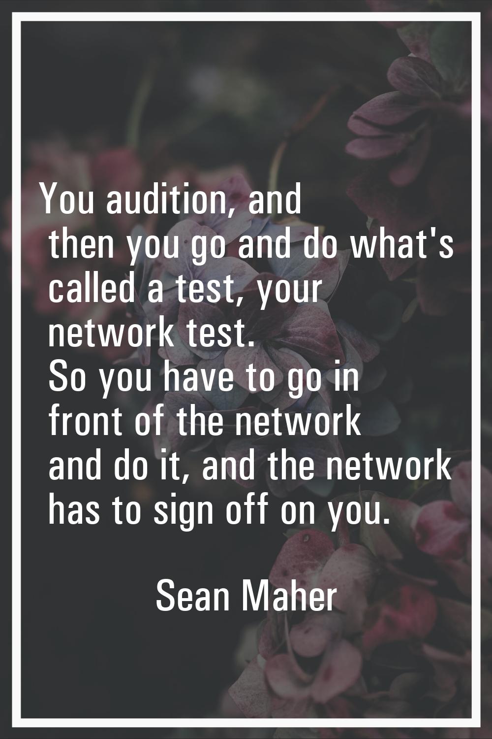 You audition, and then you go and do what's called a test, your network test. So you have to go in 
