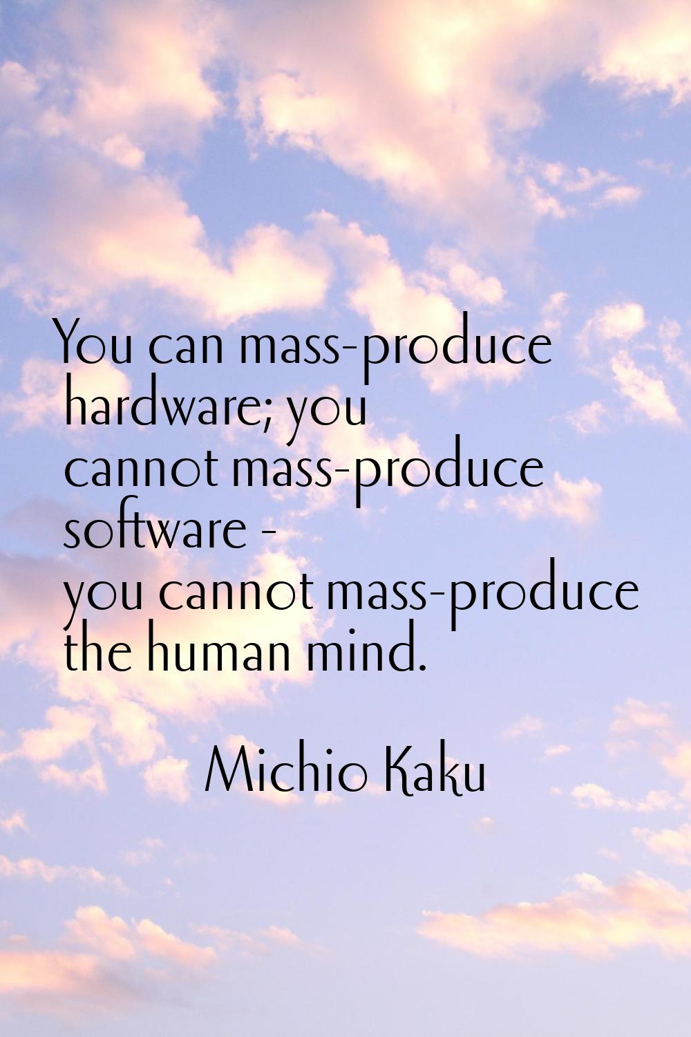 You can mass-produce hardware; you cannot mass-produce software - you cannot mass-produce the human