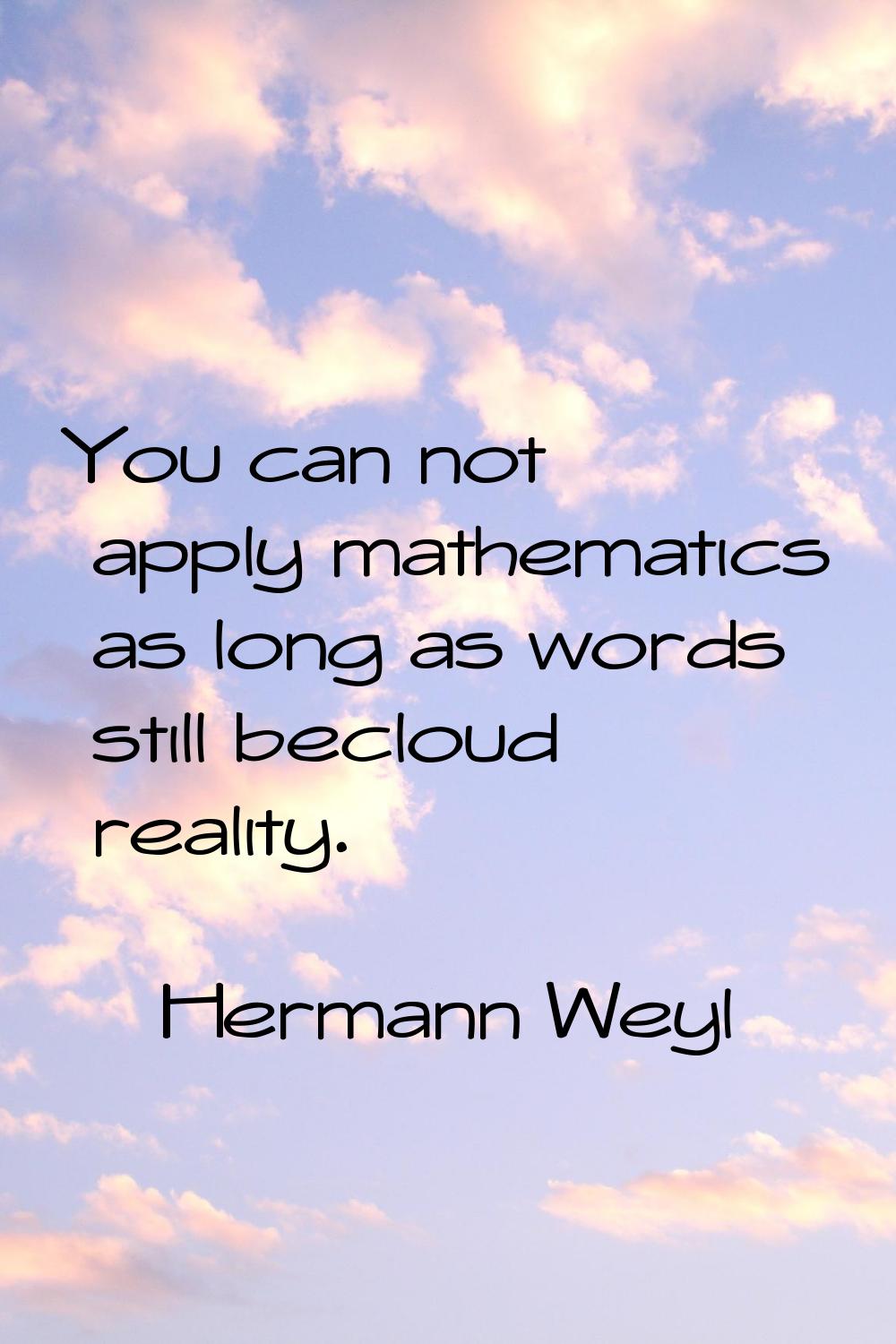 You can not apply mathematics as long as words still becloud reality.