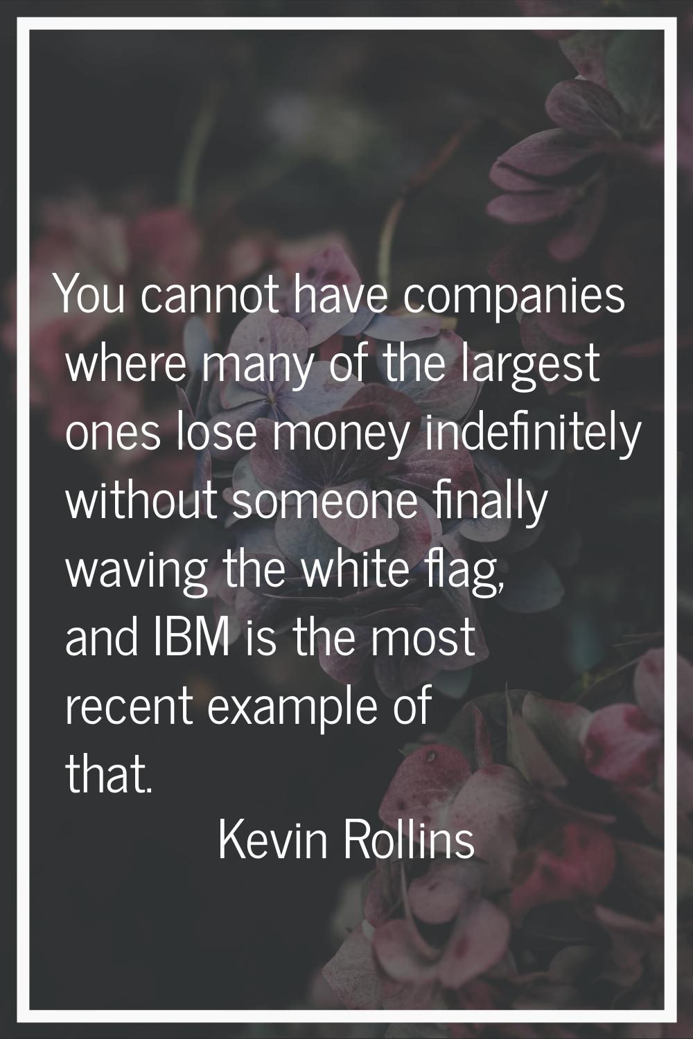 You cannot have companies where many of the largest ones lose money indefinitely without someone fi