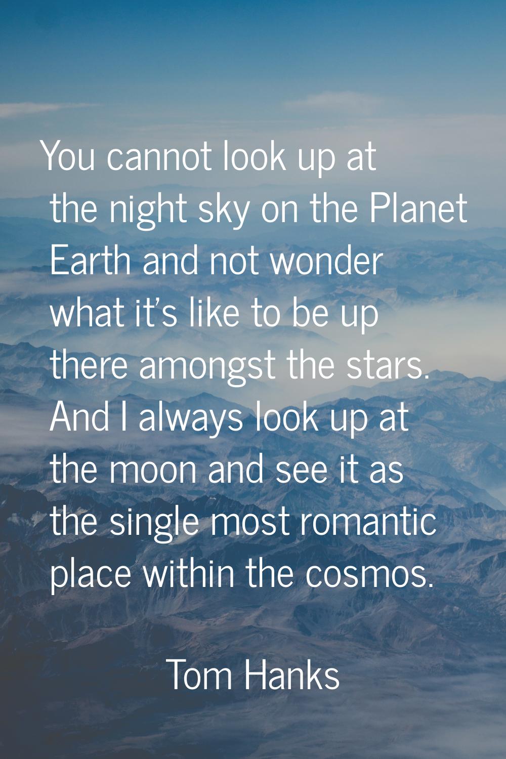You cannot look up at the night sky on the Planet Earth and not wonder what it's like to be up ther