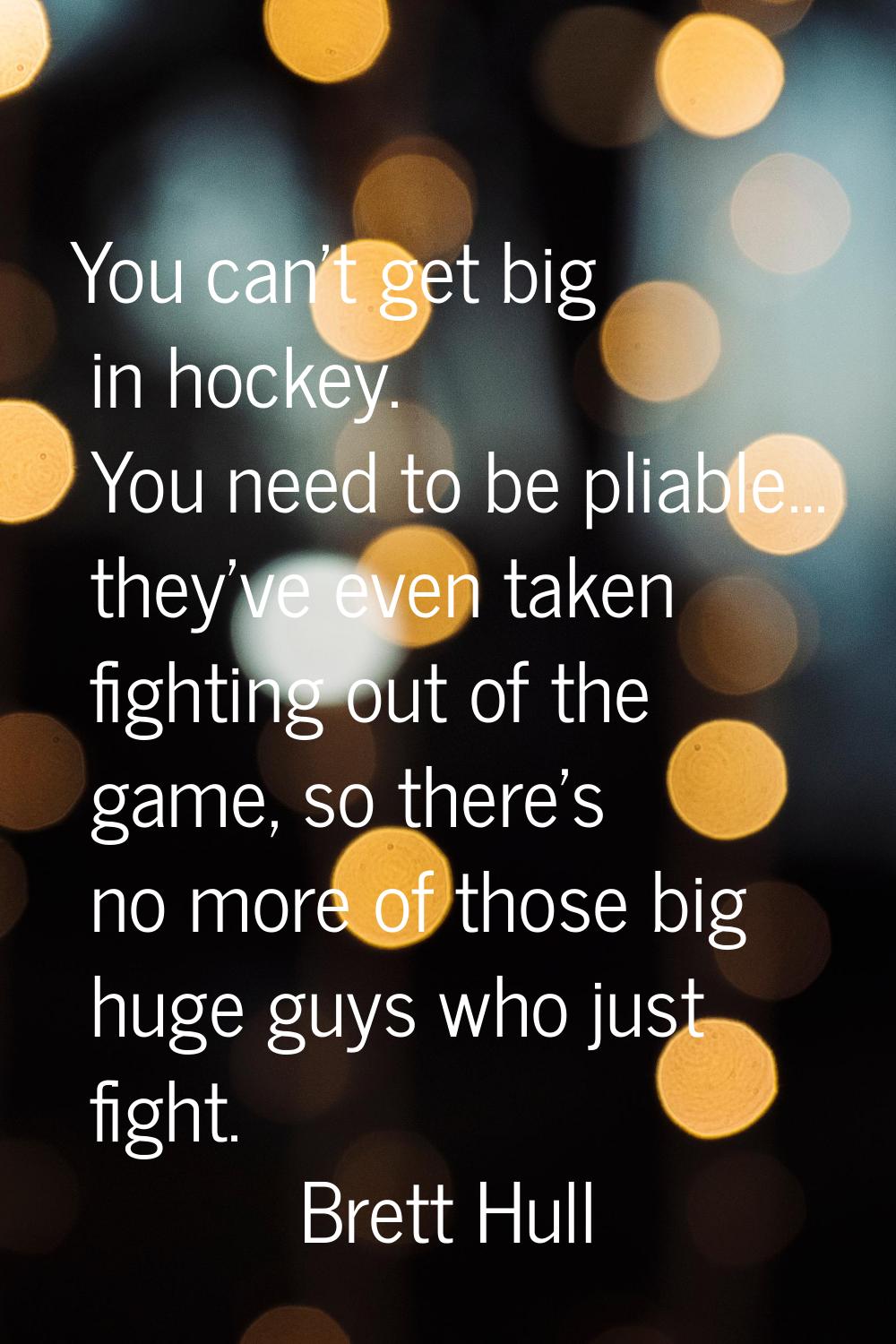 You can't get big in hockey. You need to be pliable... they've even taken fighting out of the game,