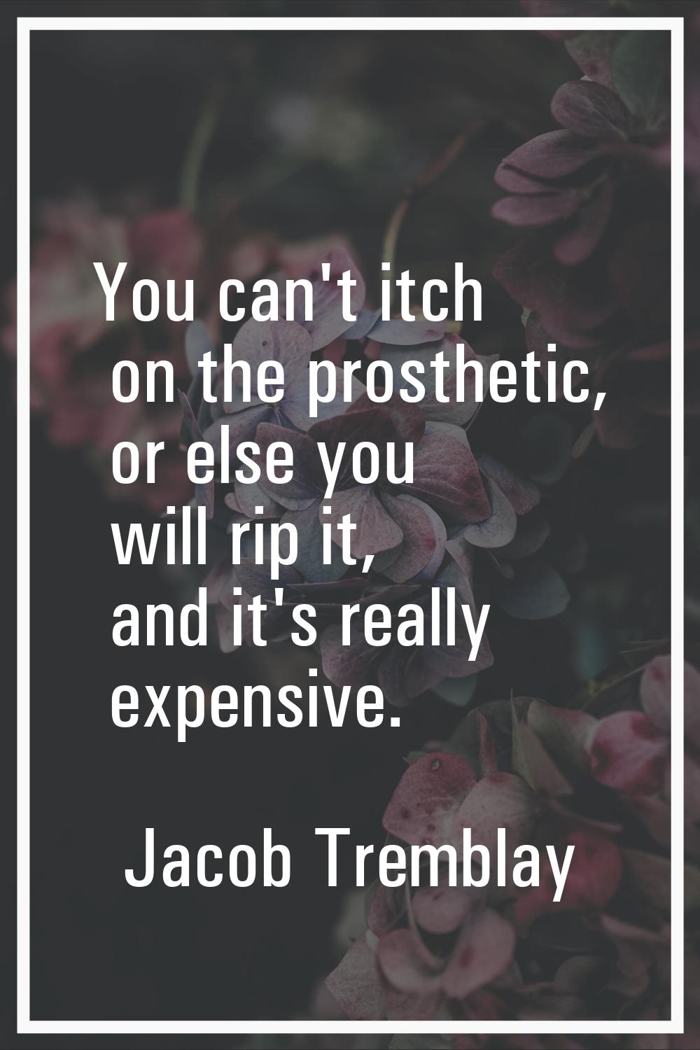 You can't itch on the prosthetic, or else you will rip it, and it's really expensive.