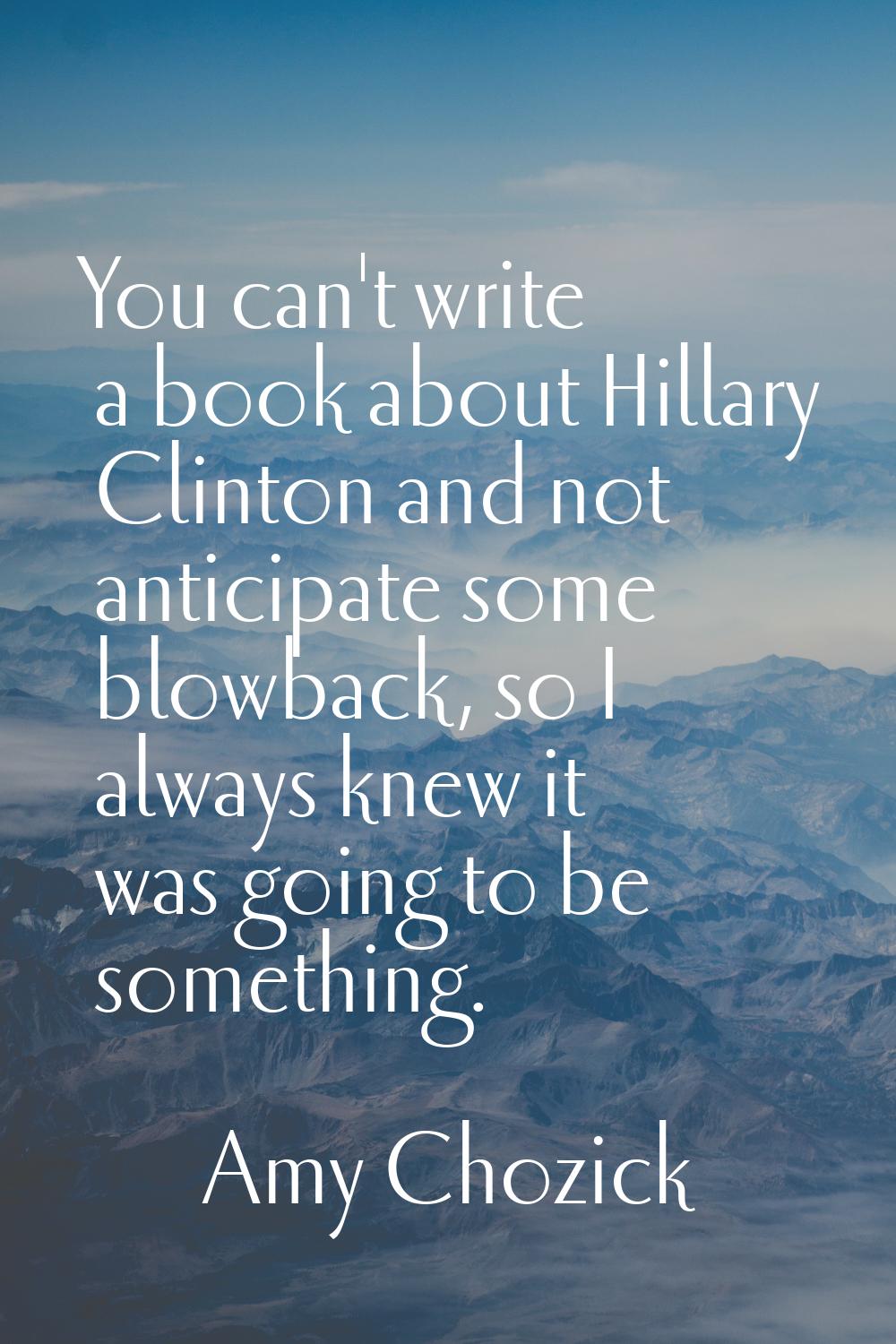 You can't write a book about Hillary Clinton and not anticipate some blowback, so I always knew it 