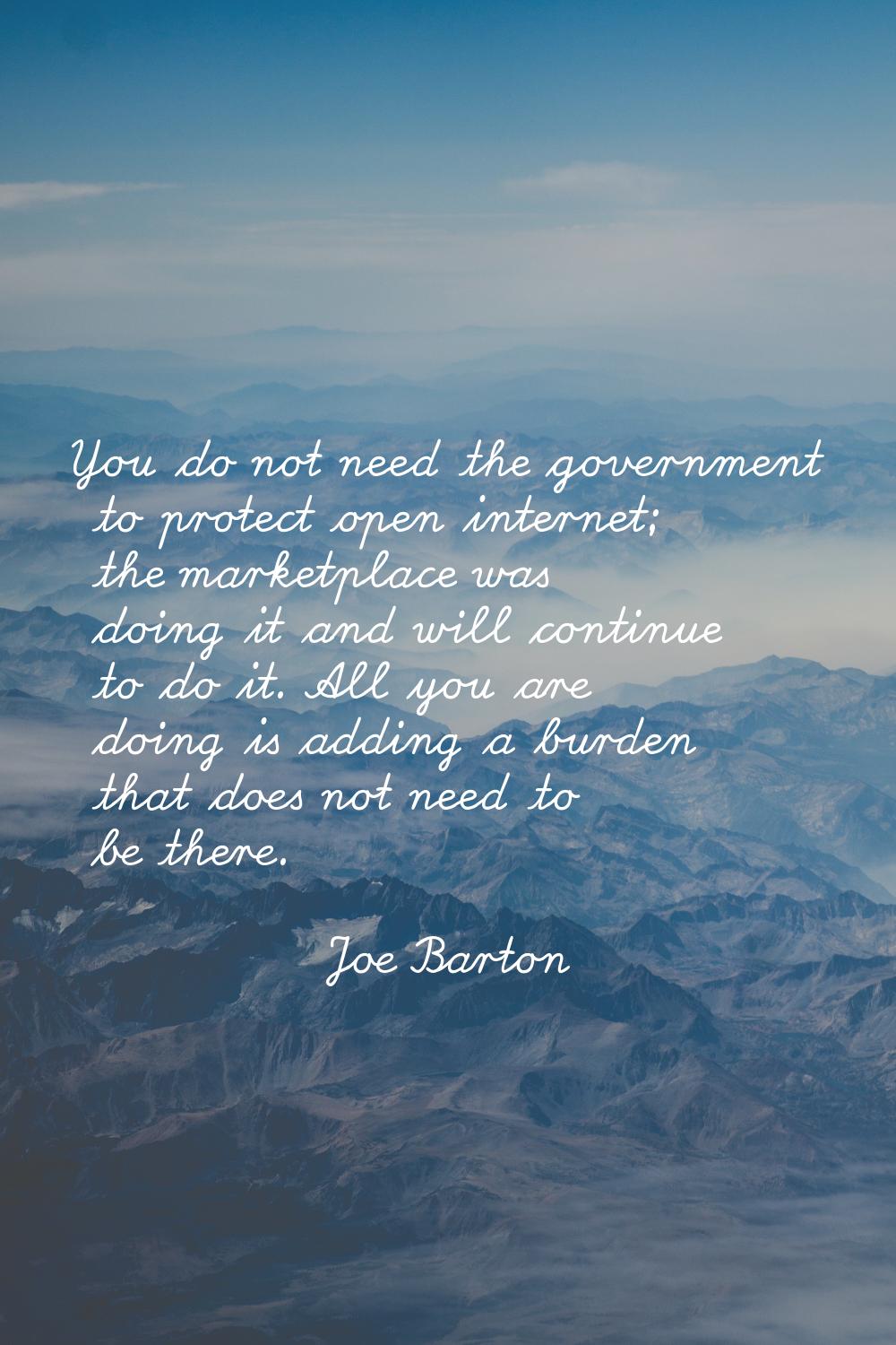 You do not need the government to protect open internet; the marketplace was doing it and will cont