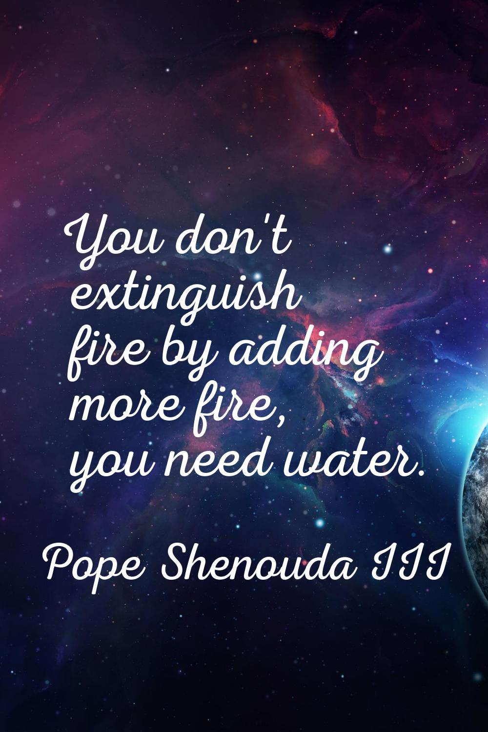 You don't extinguish fire by adding more fire, you need water.