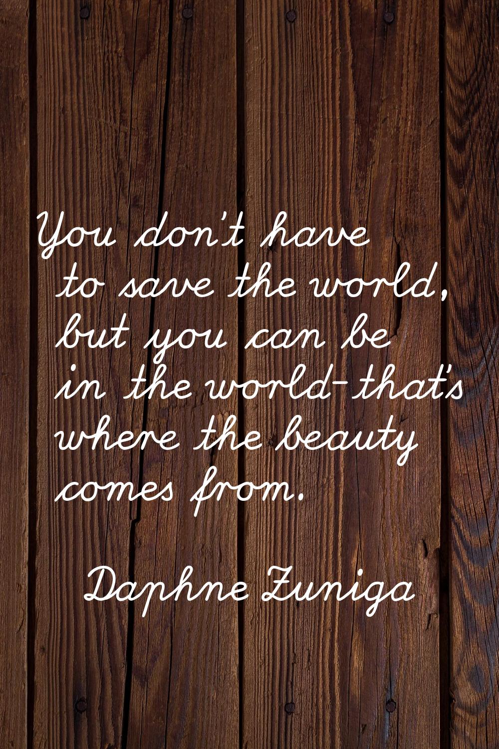 You don't have to save the world, but you can be in the world-that's where the beauty comes from.