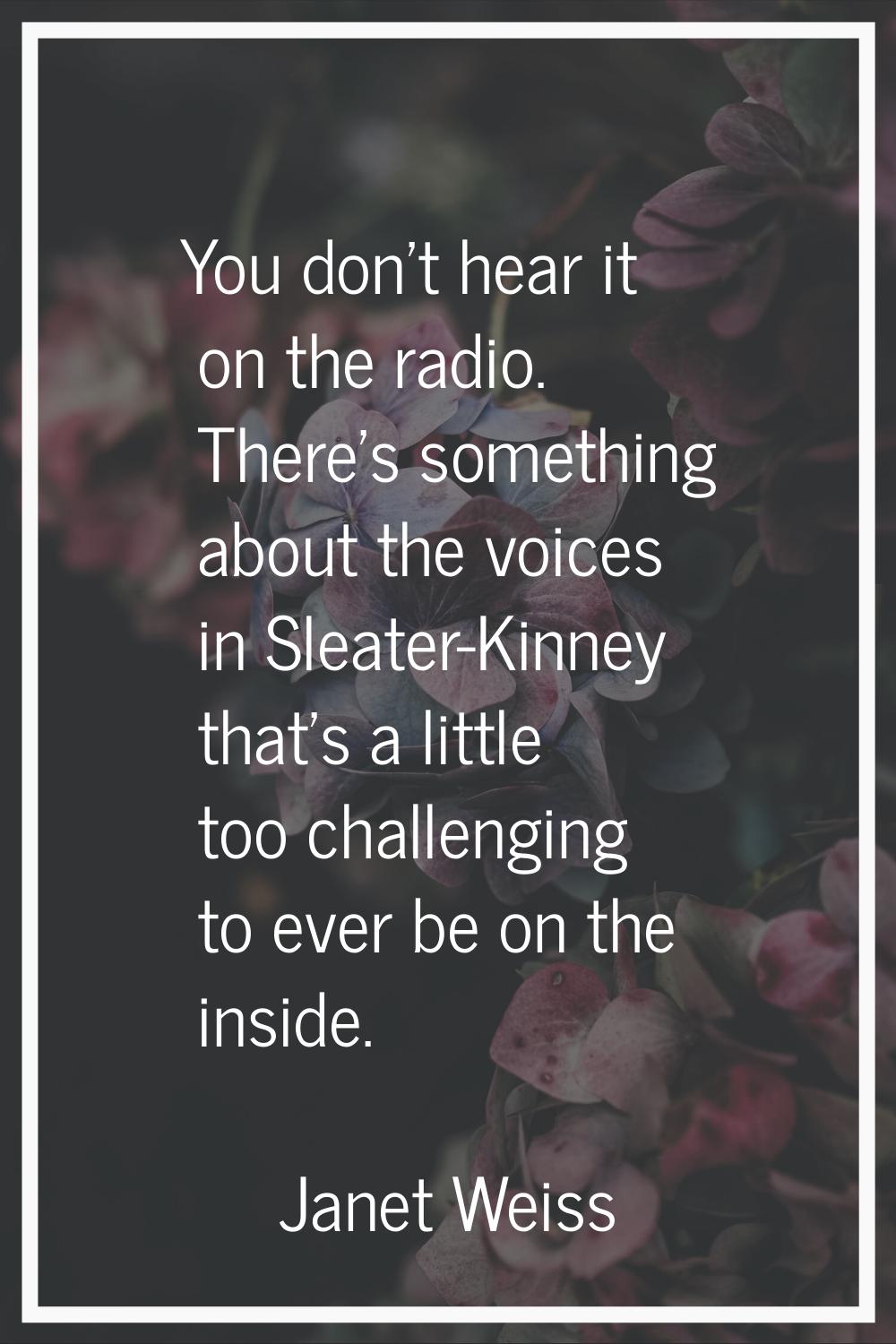 You don't hear it on the radio. There's something about the voices in Sleater-Kinney that's a littl