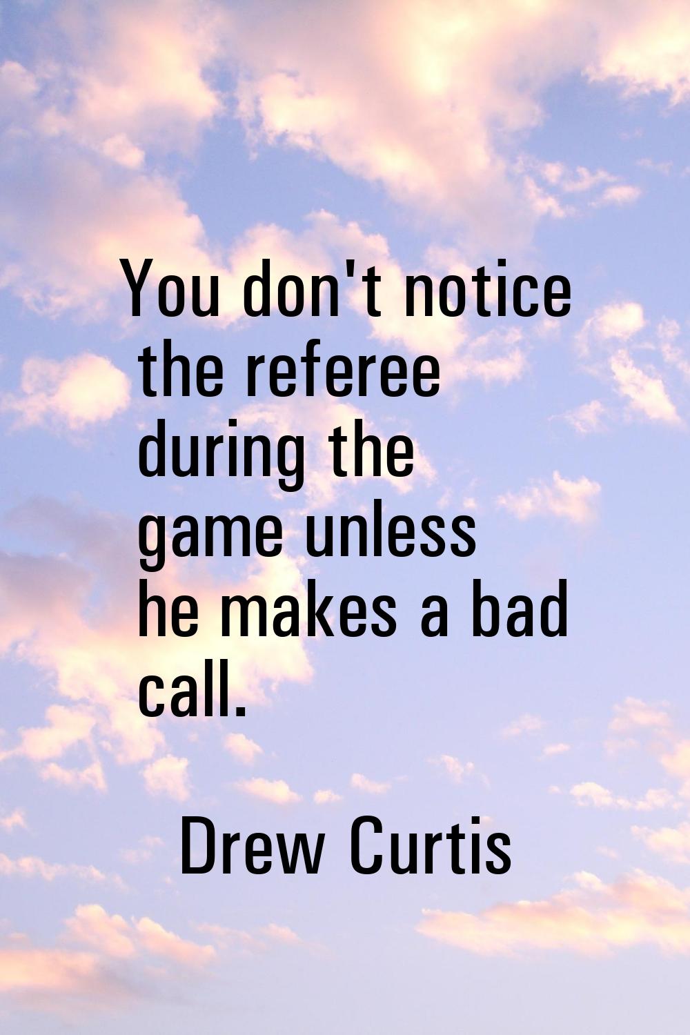 You don't notice the referee during the game unless he makes a bad call.