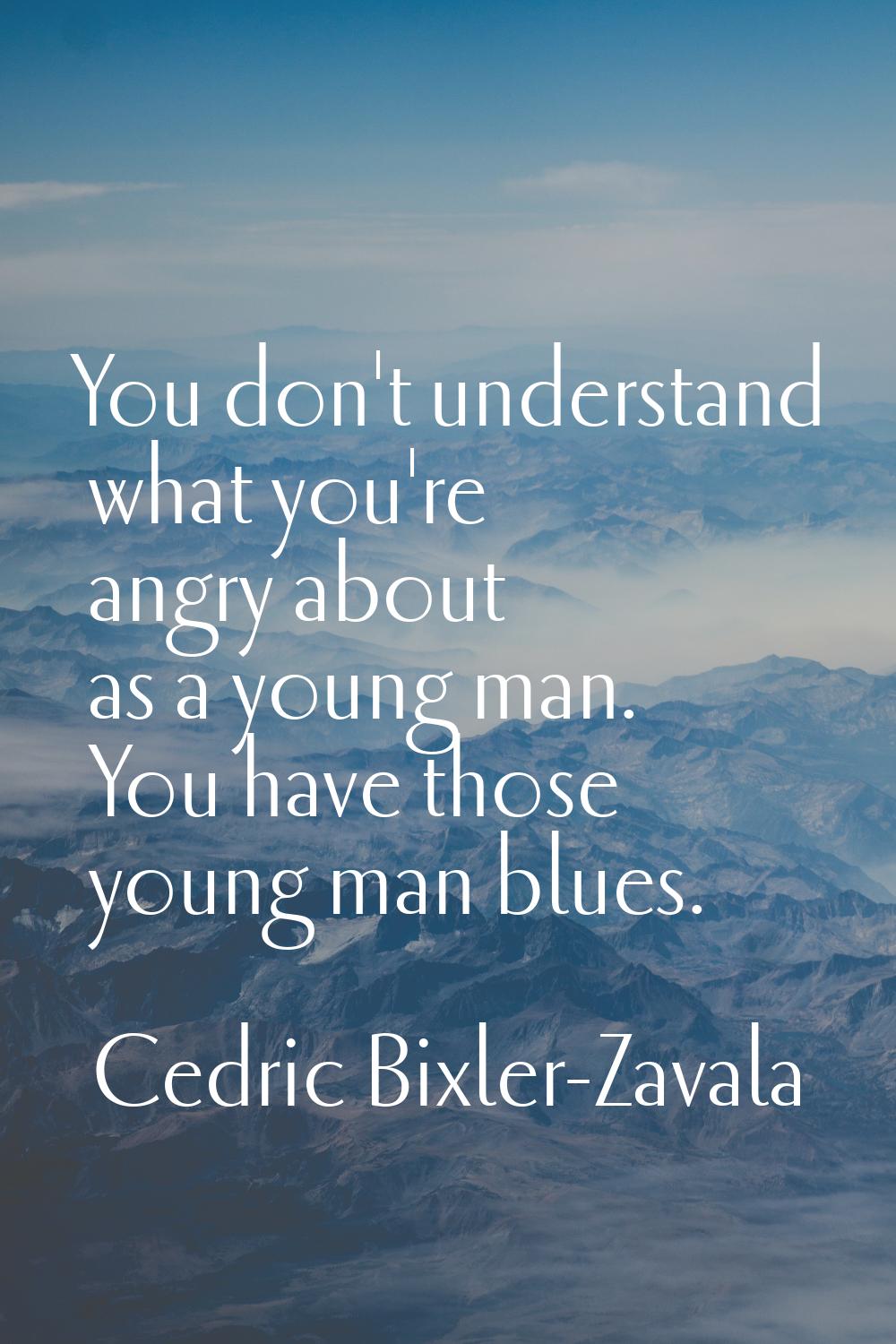 You don't understand what you're angry about as a young man. You have those young man blues.
