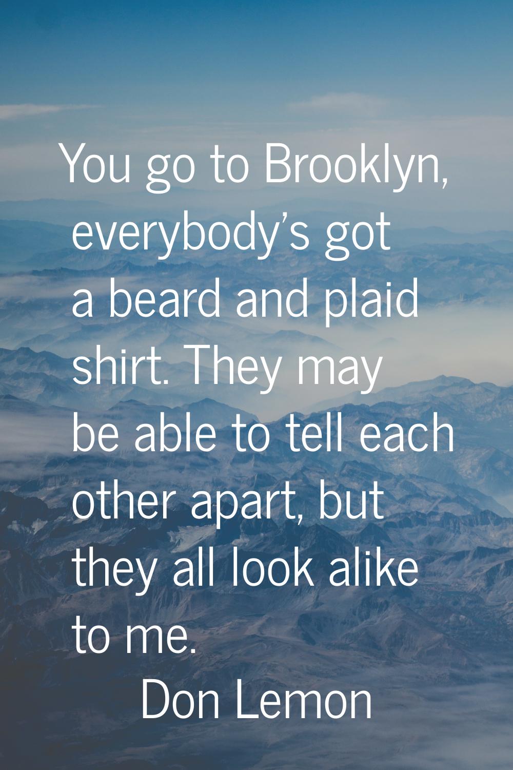 You go to Brooklyn, everybody's got a beard and plaid shirt. They may be able to tell each other ap