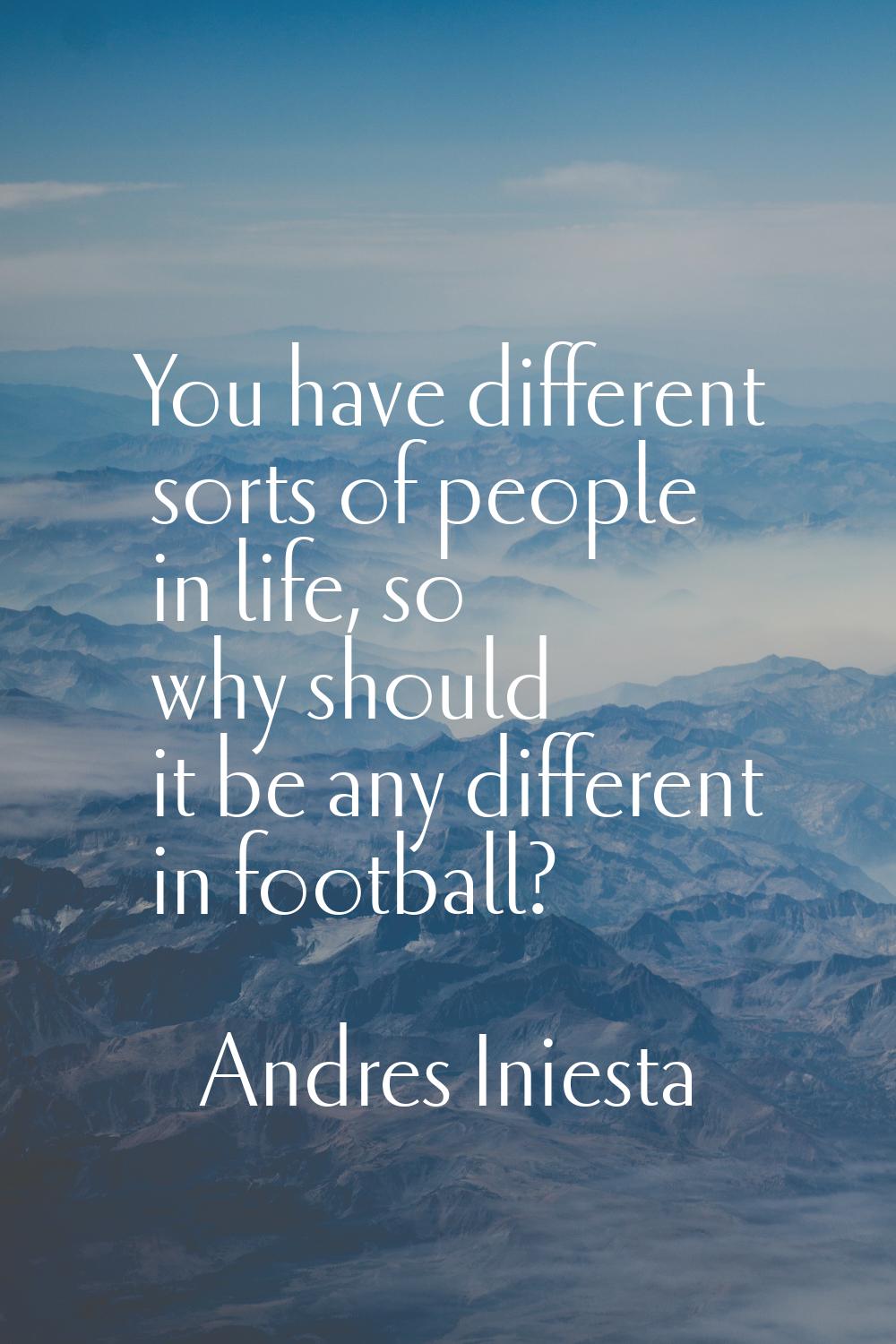 You have different sorts of people in life, so why should it be any different in football?