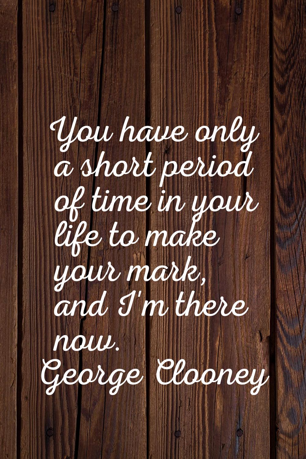 You have only a short period of time in your life to make your mark, and I'm there now.