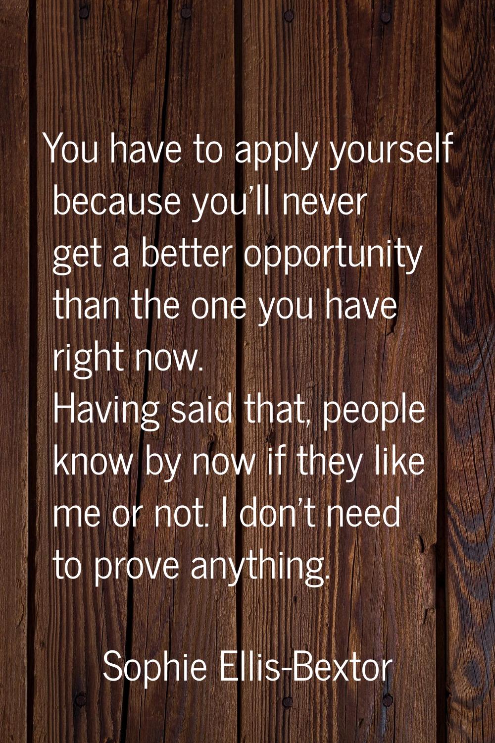 You have to apply yourself because you'll never get a better opportunity than the one you have righ