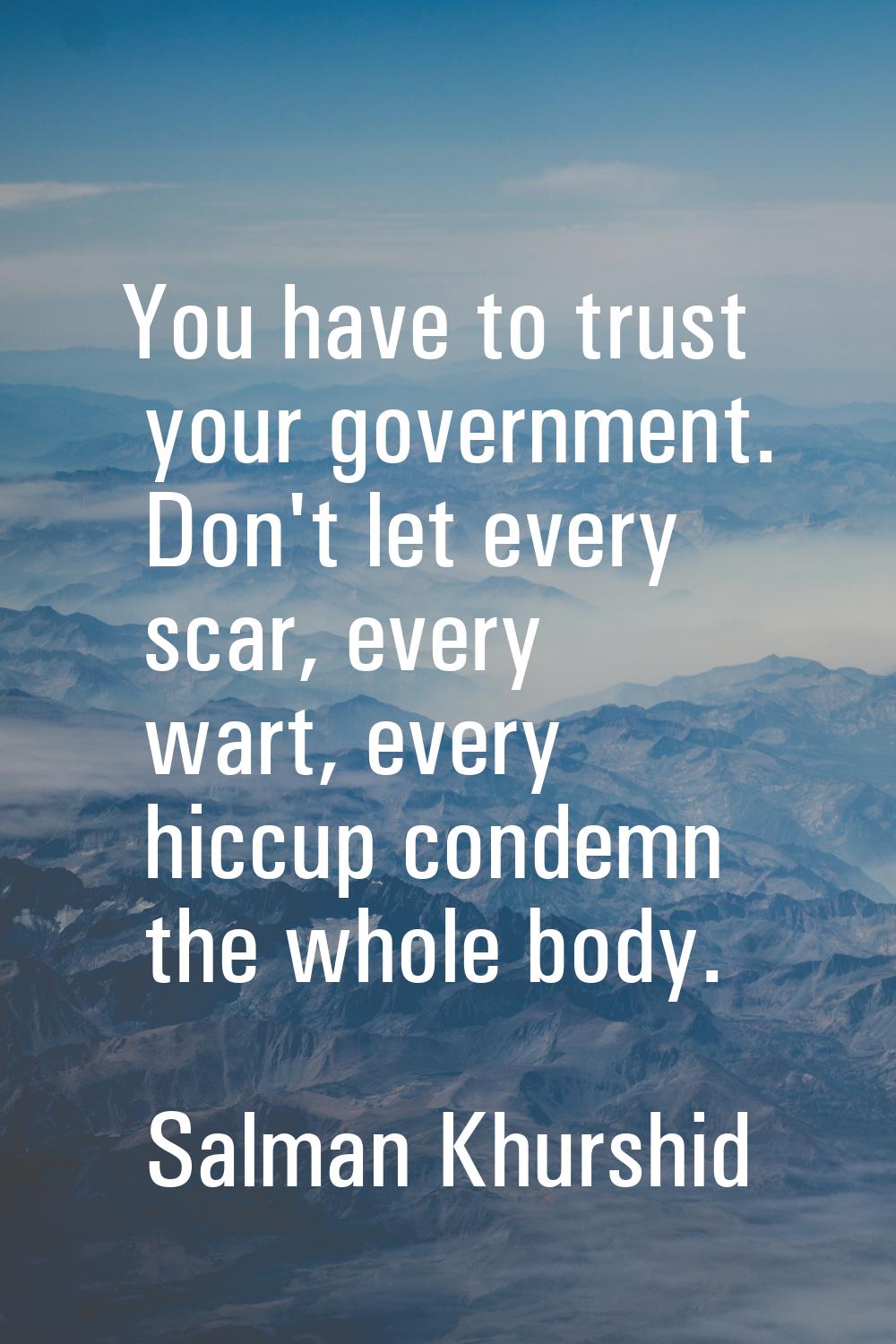 You have to trust your government. Don't let every scar, every wart, every hiccup condemn the whole