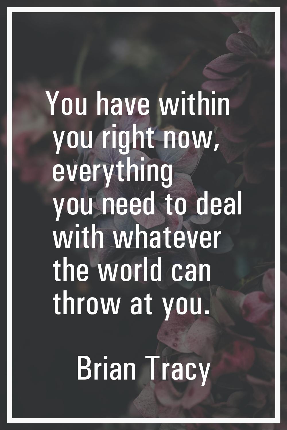 You have within you right now, everything you need to deal with whatever the world can throw at you