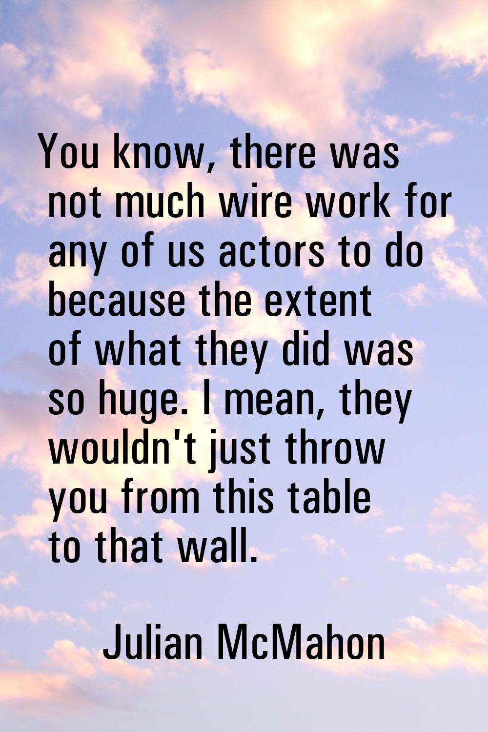 You know, there was not much wire work for any of us actors to do because the extent of what they d