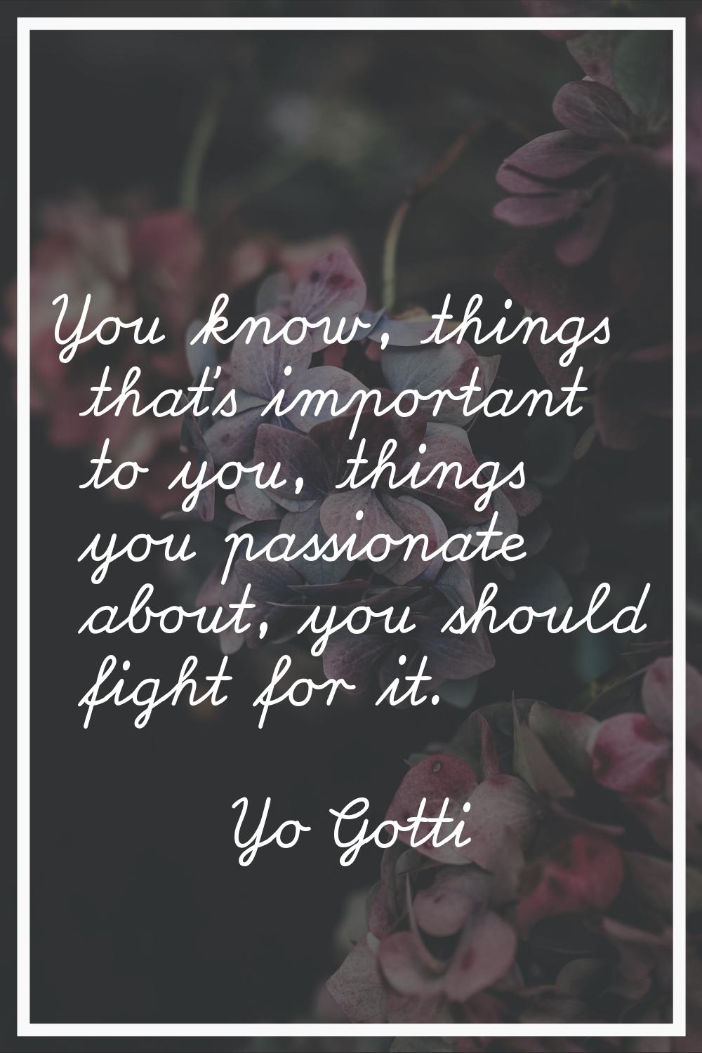 You know, things that's important to you, things you passionate about, you should fight for it.
